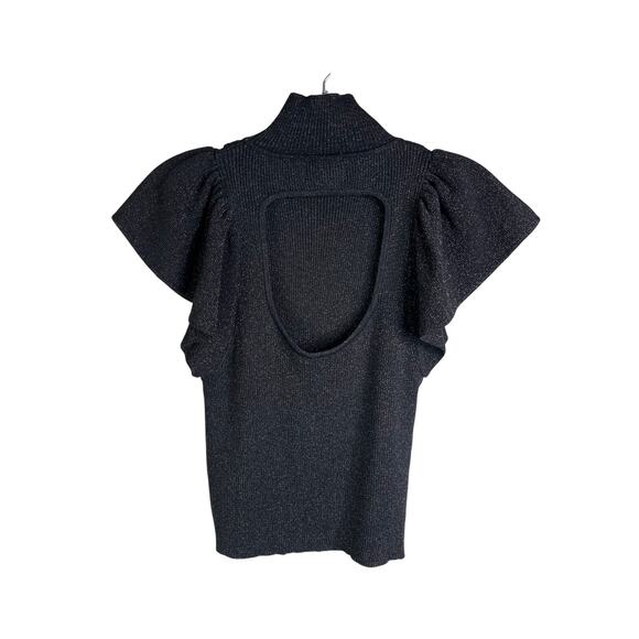 Maeve By Anthropologie Sweater Womens XS Black Shimmer Turtleneck Keyhole Back - Picture 3 of 9